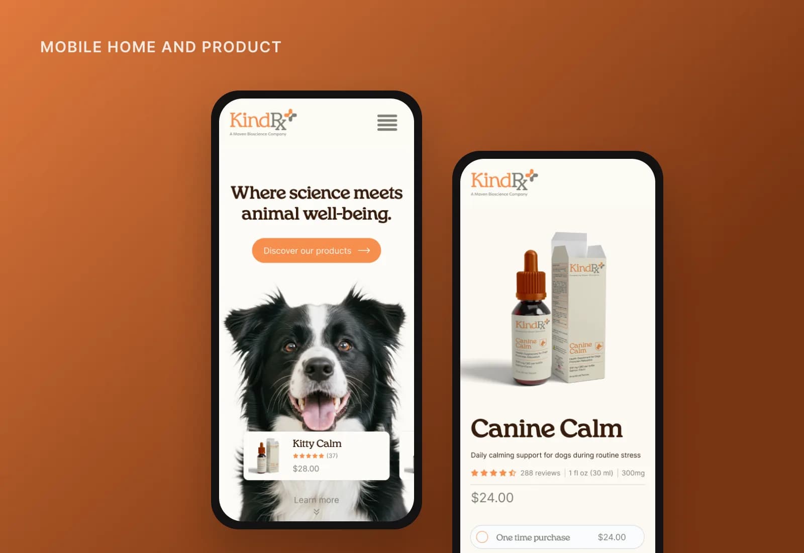 Home and product screens on mobile