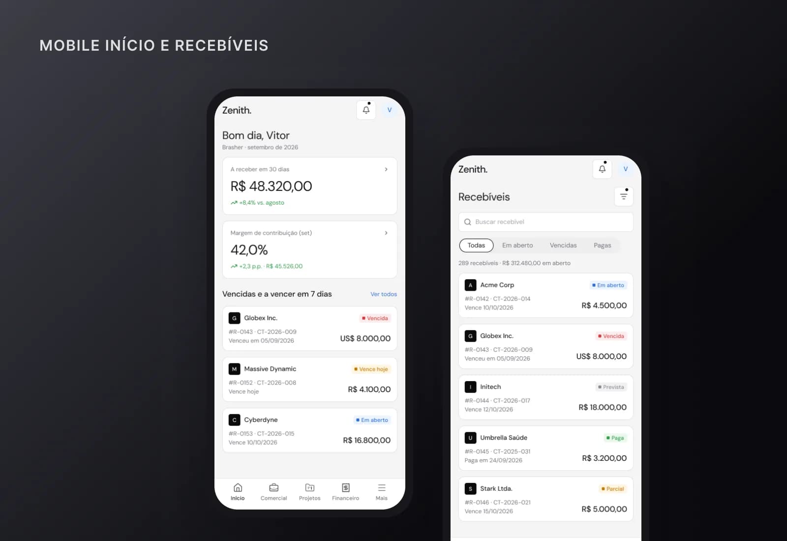 Home and receivables on mobile